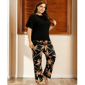 

Plus Size Pajamas Women Pyjama Set Short Sleeve Pajamas Big Size Summer Pijama Women Loose Casual Home Suit