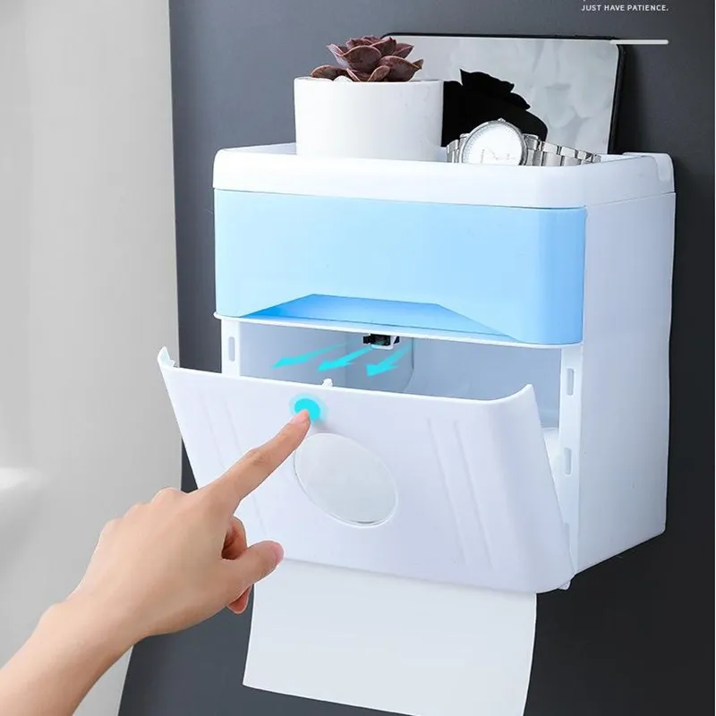 

Double-layer Waterproof Wall Mount Toilet Paper Holder Shelf Toilet Paper Tray Roll Paper Tube Storage Box Creative Tray