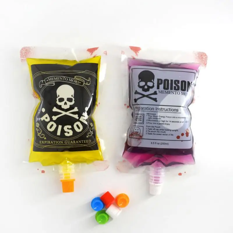 

1Pc Vampire Blood Bags Drink Beverage Bags In Party DIY Decor Halloween Cosplay Props Positive Energy Blood Type Skull Zombie #