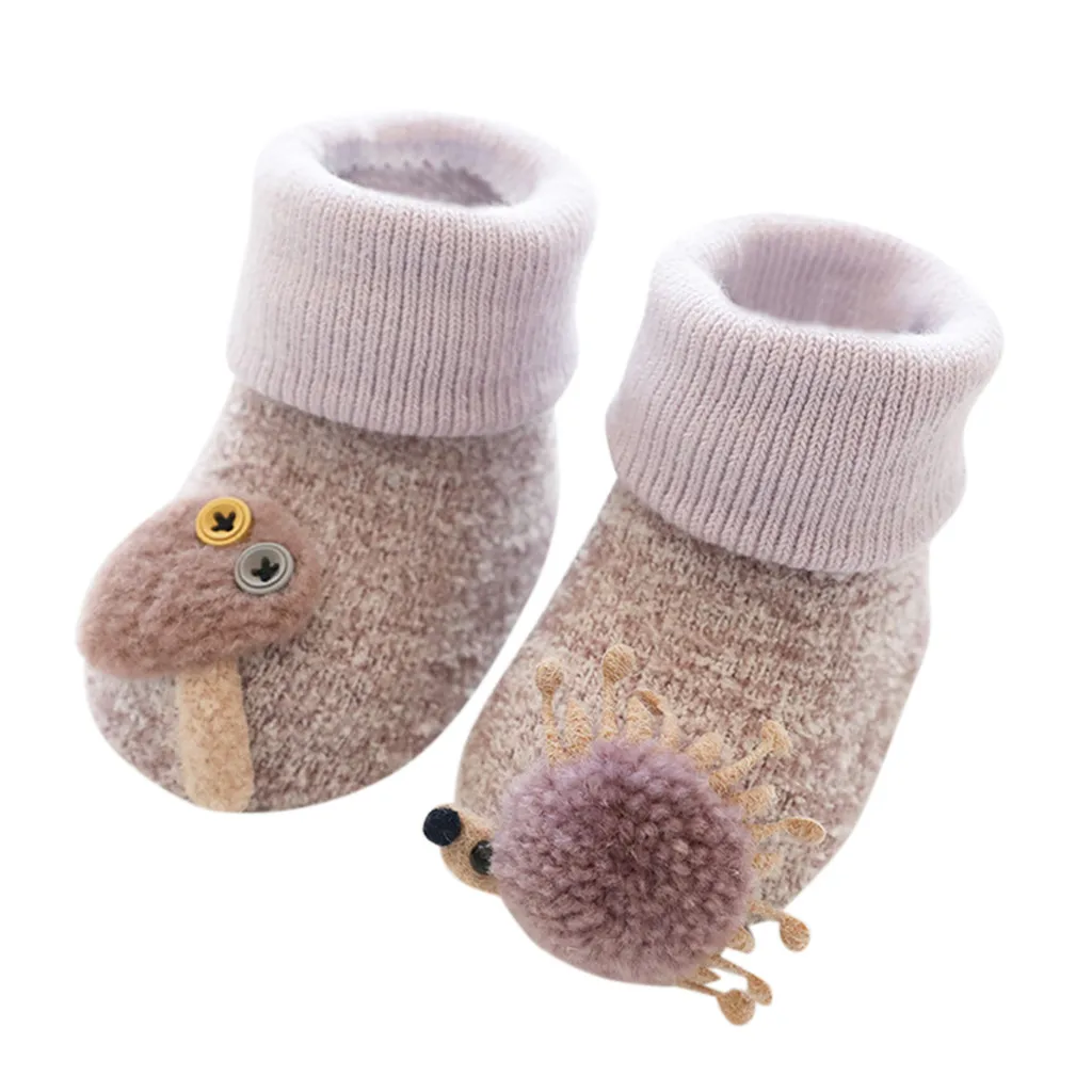Детские носки для малышей, унисекс, модные Нескользящие вязаные теплые носки с объемным рисунком животных для мальчиков и девочек Skarpetki Niemowlak - Цвет: Фиолетовый