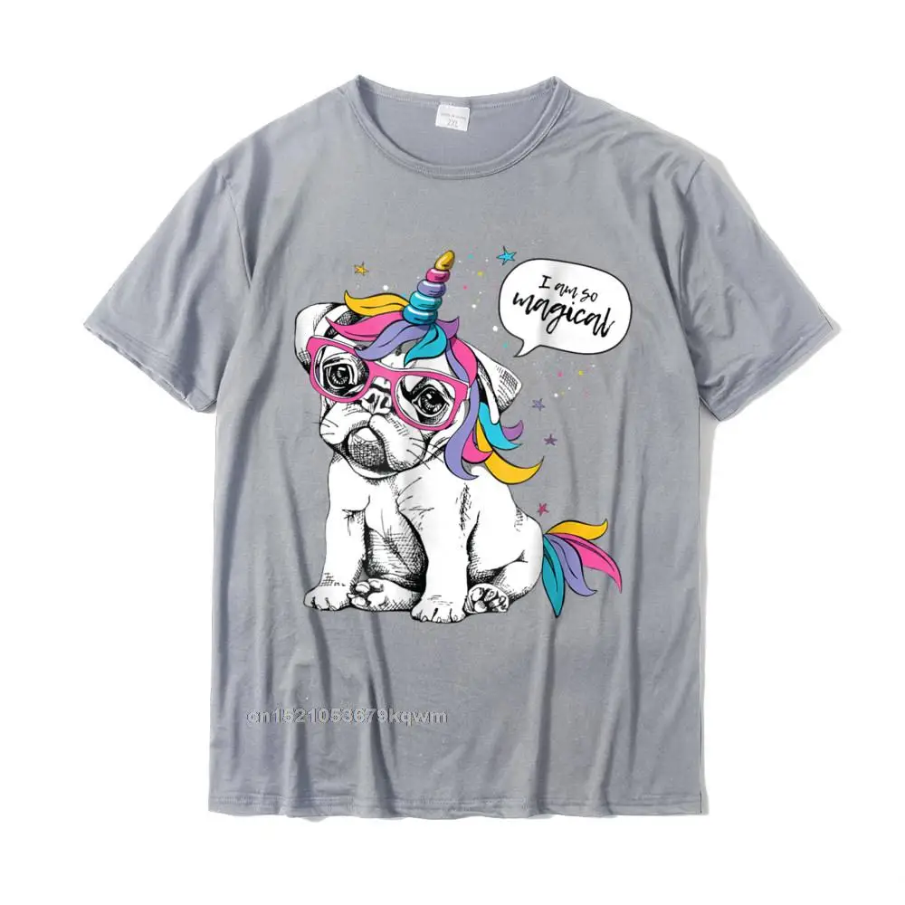 Printed T-Shirt Funky Short Sleeve Geek Cotton Fabric Round Collar Men T Shirt Classic Tops Shirts Summer Drop Shipping Adorable Dog wearing unicorn costume saying quot Im magical quot __4464 grey