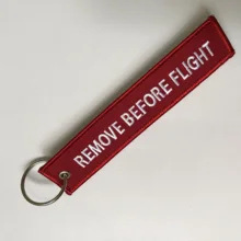 Красный удаляемый перед полетом брелок для ключей с вышивкой 13X2,8 см с металлическим кольцом для ключей, пользовательский брелок, индивидуальный дизайн