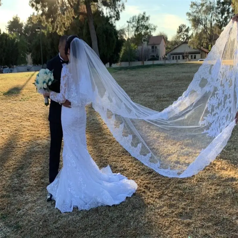 Crystals Luxury Real Image Wedding Veils Three Meters Long Veils Applique Cathedral Length Bridal Veil