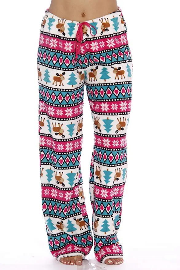 Теплые женские пижамные штаны с рождественским принтом, мягкие повседневные трикотажные длинные штаны с принтом животных, Свободные повседневные новые пижамы - Цвет: D