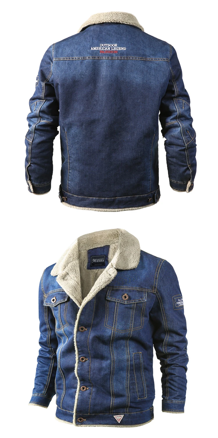 Mens Fleece Denim Jacket Winter Casual Warm Bomber Jackets Men Jean Jacket Coat Outwear Male Cowboy Cotton Solid Streetwear