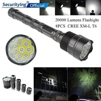 

SecurityIng 20000 Lumen 8x XML T6 5 Modes LED Flashlight Super Bright Torch Portable Light for Outdoor / Camping / Hiking