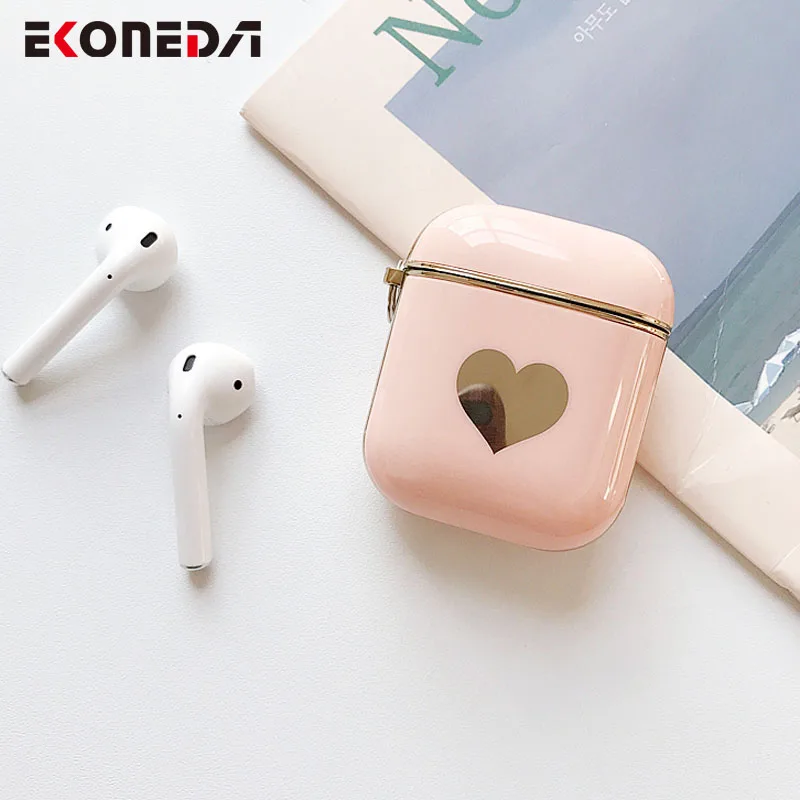 EKONEDA роскошный позолоченный чехол с сердечками для Airpods 1 2 чехол силиконовый мягкий защитный чехол для девочки чехол для Airpods