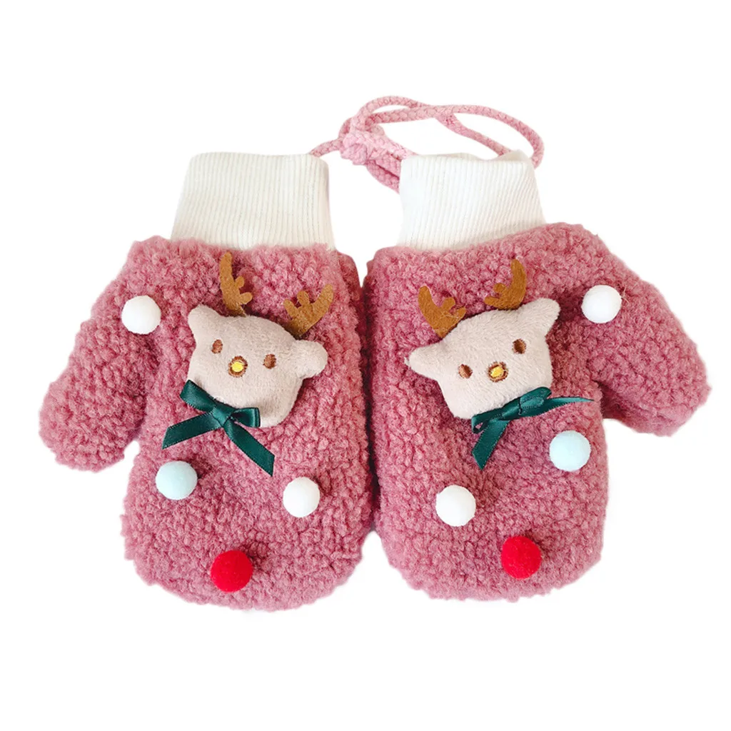 Перчатки на Рождество для маленьких мальчиков и девочек, плотные Рождественские теплые вязаные варежки с рисунком - Цвет: Hot Pink