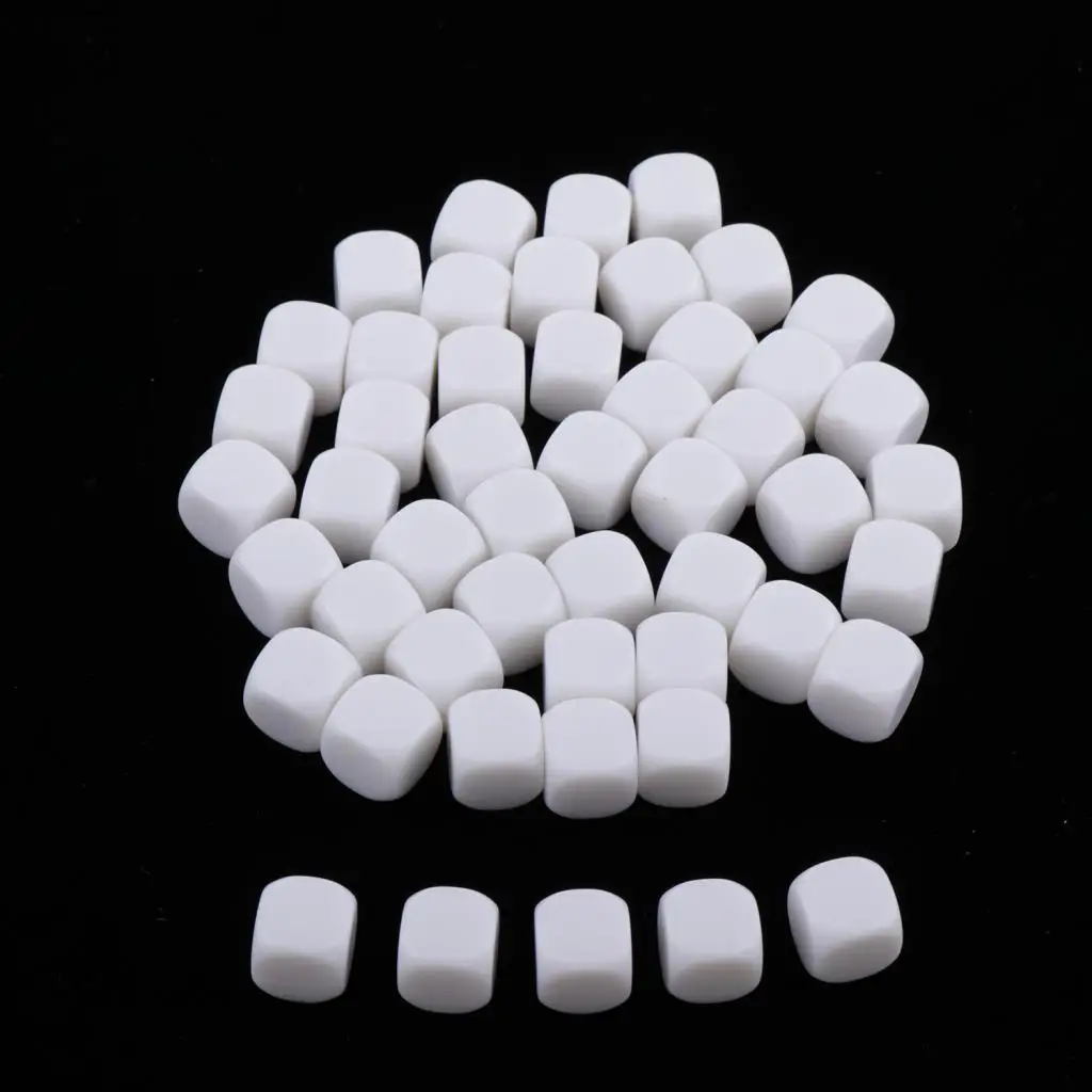50Pcs 12mm Round Edge Blank 6 Sided Dices D6 White DIY Blank Dices D&D RPG Table Games Board Games Party Gaming Playing Dice 
