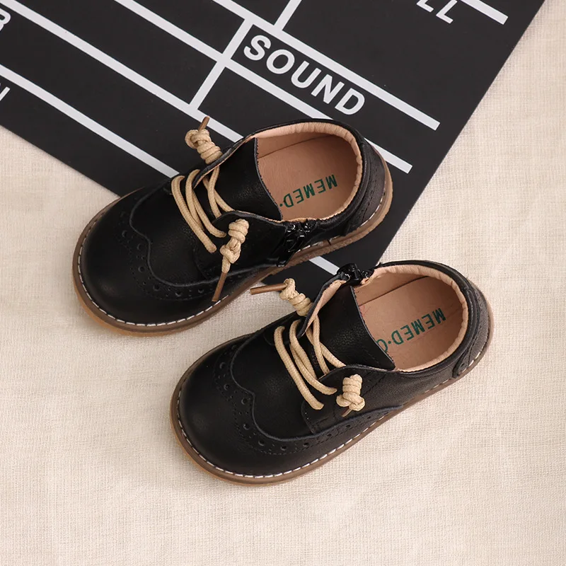 new fall children genuine leather shoes boys girls retro single shoes baby tendon soft bottom anti-slip full cowhide shoes
