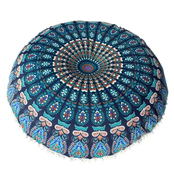

Large 80CM Mandala Flower Floor Pillow Cover Ornament Round Bohemian Meditation Cushion Cases Peacock Feather Colorful Covers