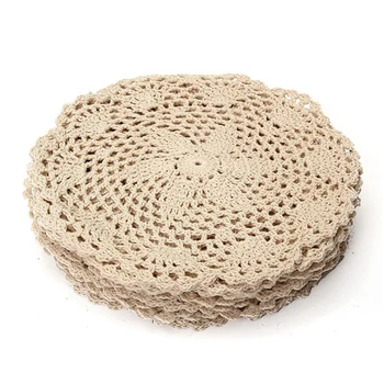

Fashion 10 Dozen Round Vintage Cotton Mat Hand Crocheted Lace Doilies Hollow Out Flower Coasters Insulation Table Mat