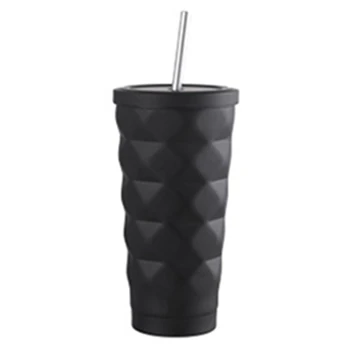 

Stainless Steel Insulated Cup Vacuum Flasks 600Ml Insulated Car Coffee Mug Travel Drink Bottle with Straw Black