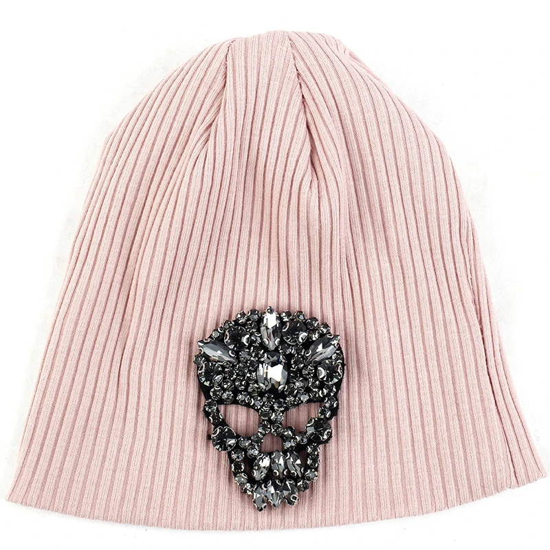 Charm Wood ребристые Beanie Шляпа Призрак череп голова пуловеры череп Кепки для ангела Детские Зимние утеплённые для возраста от 0 до 12 месяцев - Цвет: gray pink