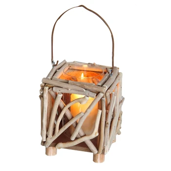 

Hanging Decoration Creative Craft Lantern Candlestick Candle Holder Wooden Portable Candle Typhoon Lamp