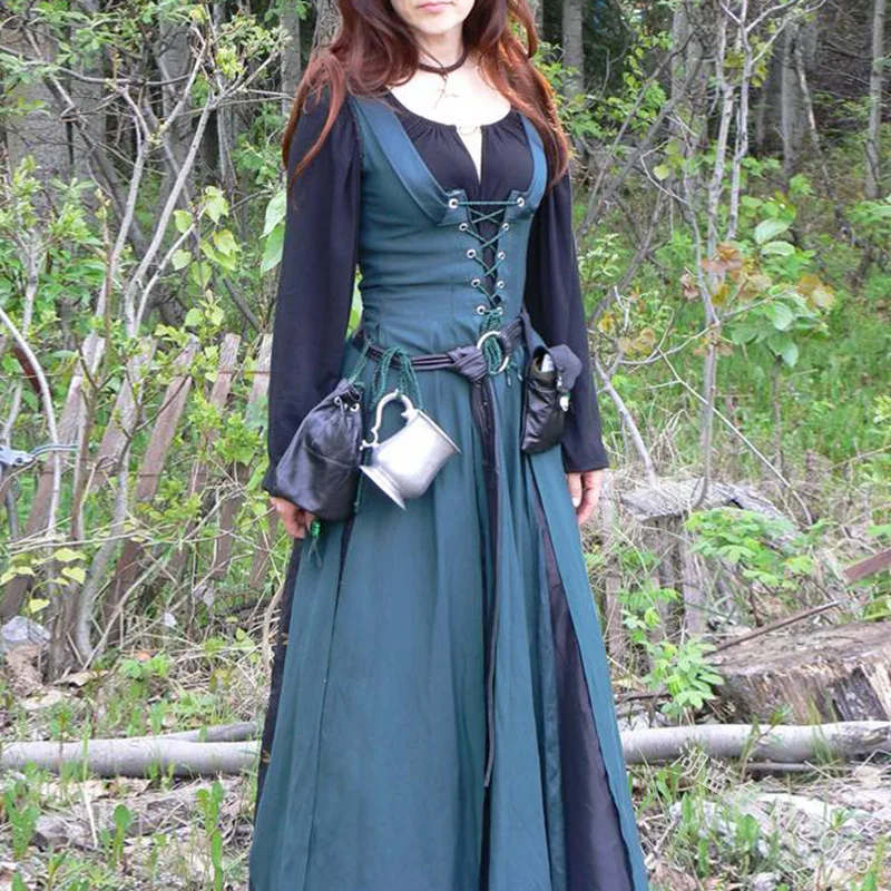 Renaissance Gothic Womens Retro Vintage Costume Medieval Gown Dress Size S-5XL 