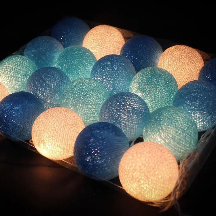 20 светодиодный гирлянда из светящихся хлопковых шариков, гирлянда на батарейках, наружная гирлянда, световая Рождественская Праздничная Свадебная вечеринка, спальня, сказочные декоративные светильники - Испускаемый цвет: Blue