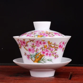 

Large Covered Bowl Blue and White Sancai Bowl Wedding Birthday Ceremony Tea Cup Babao Tea Bowl Ceramic Tea Cup 200cc