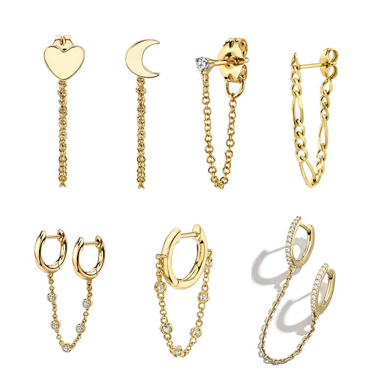 1 шт. пирсинг для ушей Золотая луна сердце Длинная цепочка серьги гвоздики женщин