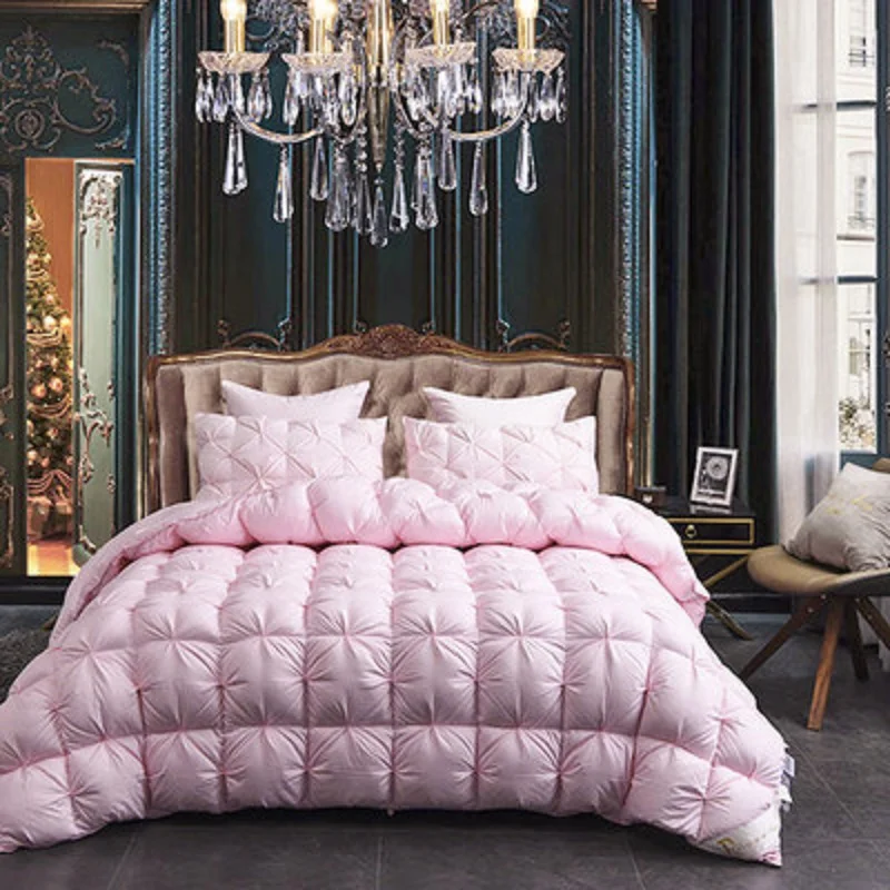 Высокое качество 3D Роскошное Одеяло ed гусиный пух одеяло король королева полный размер одеяло зимнее плотное одеяло сплошной цвет - Цвет: Розовый
