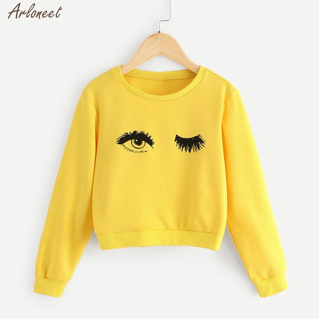 

Children's Clothing Teen Kids Girls Eye and Eyelash Print Cute Spring Autumn Pullover Sweatshirts Pullover Tops Clothes 2019