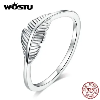 

WOSTU 2019 New Feather Rings 100% Real 925 Sterling Silver Beautiful Rings For Women Making Jewelry Gift CQR582