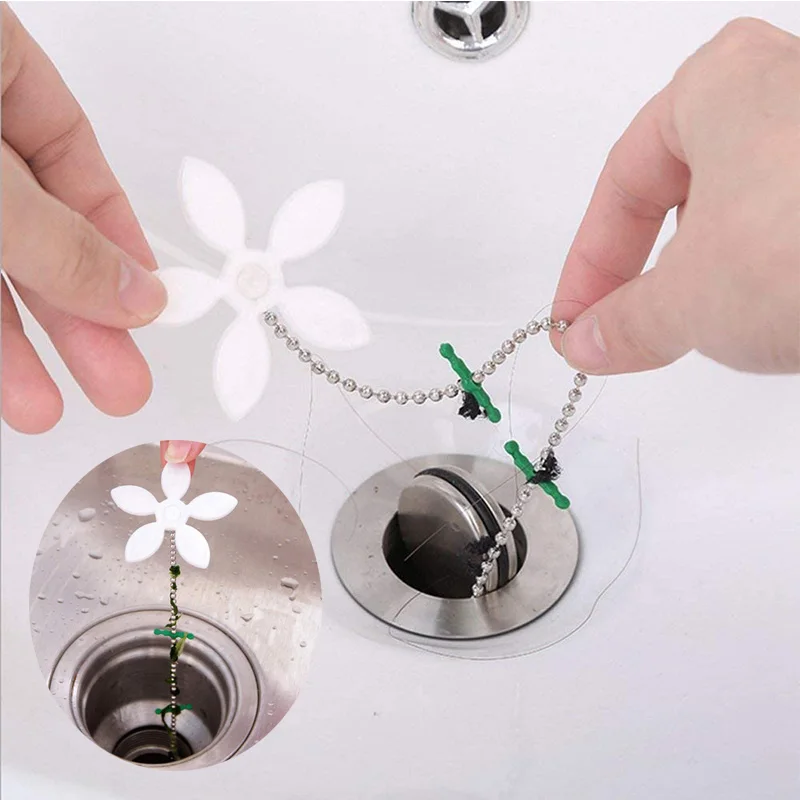 2Pcs Premium Drain Hair Catcher Flower Shower Hair Cleaning Chain Bathroom Drain Strainer Hair Catcher Chain Hook 2