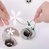 2Pcs Premium Drain Hair Catcher Flower Shower Hair Cleaning Chain Bathroom Drain Strainer Hair Catcher Chain Hook 2