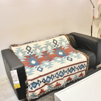 

Moroccan Style Knitted Blanket Air Conditioner Travel Geometric Pattern Sofa Bed Cover Blanket with Tassels Decor Throw Blankets