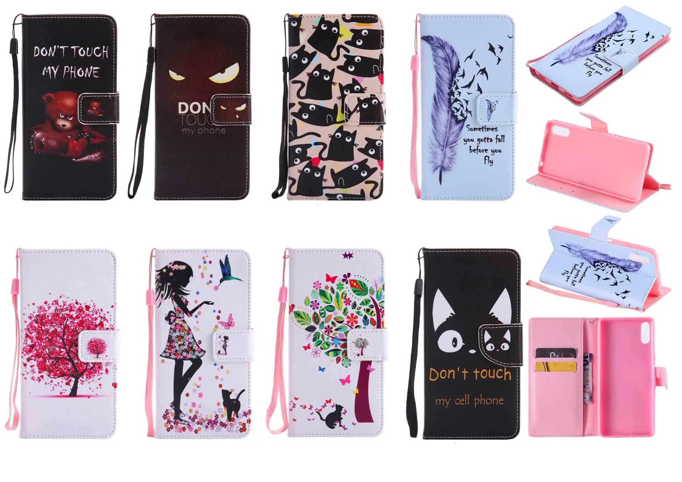 Don't Touch my cell phone Flip Wallet Case PU Leather Phone for Sony L3 XZ4 XZ3 XA3 Compact XZ2 XZ1 XZ M2 XA M5 |