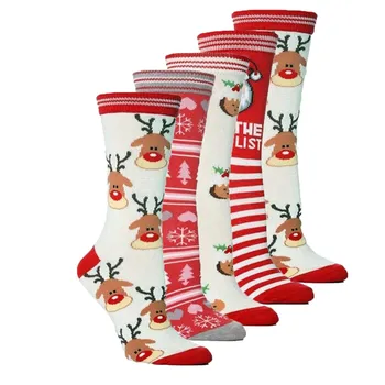 

5 Pair Christmas Warm Slipper Socks Snowflake Deer Santa Claus Bear Printed Cotton Xmas Gift Cute Jacquard Socks #xm3
