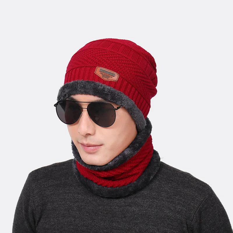 

New Style Korean-style Parent And Child Wool Cap Men Fashion plus Velvet Two-Piece Knitted Hat Cool Warm Set of Head Cap