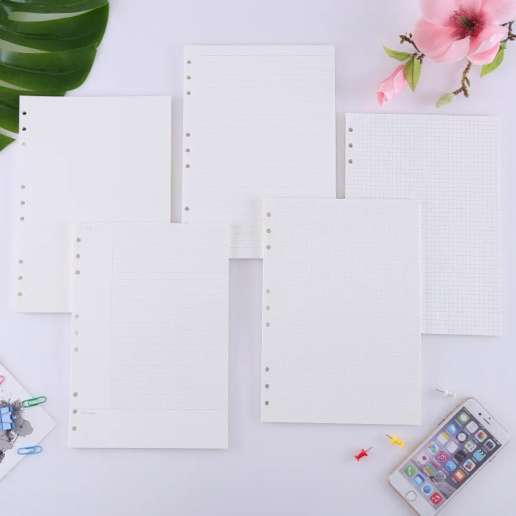 

New Style 9 Hole B5 Hand Account Book Loose-leaf Replacement White Hand Account Leaflet Inner Pages Inner Chip of Notebook Custo