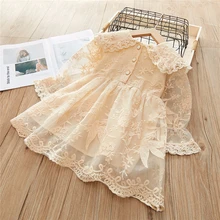 От 2 до 7 лет кружевное платье для девочек; элегантная одежда принцессы для свадебной вечеринки; Детские платья с вышивкой и длинными рукавами для девочек; одежда для детей