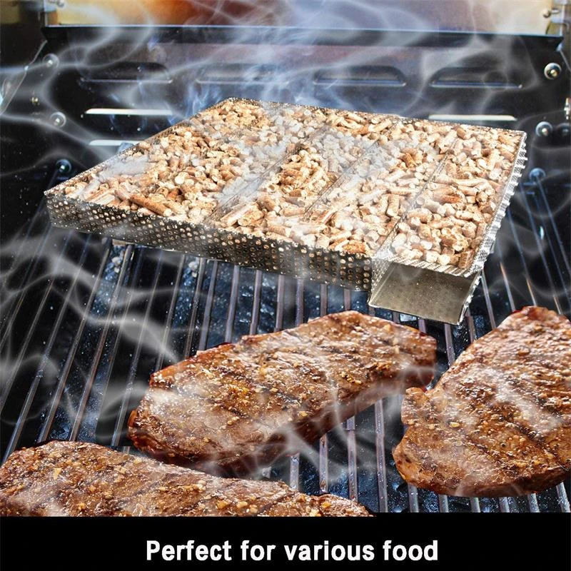 Stainless Steel Pellet Smoke Generator Cooking Tool for BBQ Grill Hot or Cold Smoking Box Grill Meat Fish Cheese Barbecue Tool