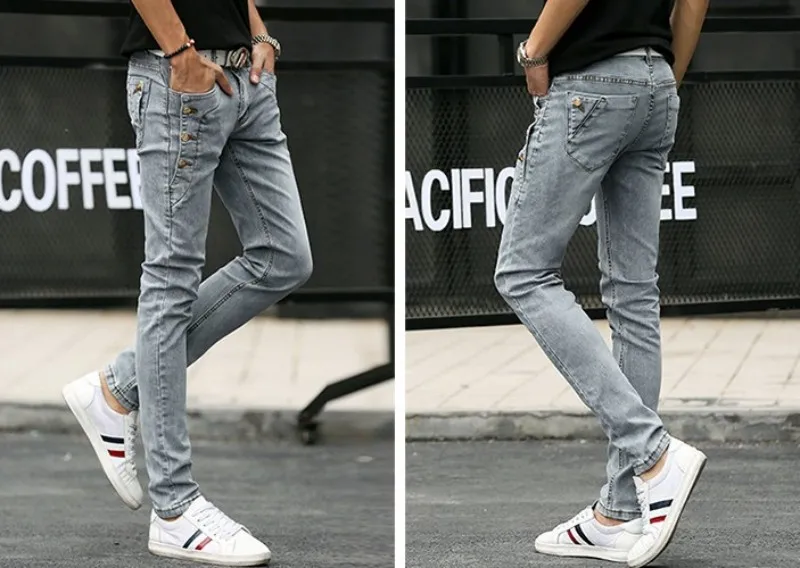 Модные мужские джинсы s, узкие брюки, Осенние новые узкие пуговицы, узкие джинсы, повседневные длинные брюки, ковбойские джинсы, Мужская Уличная одежда