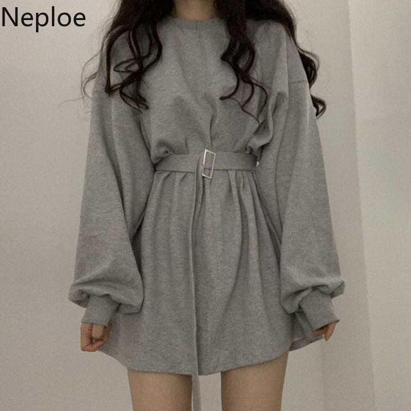 Solid Color Dress with Belt