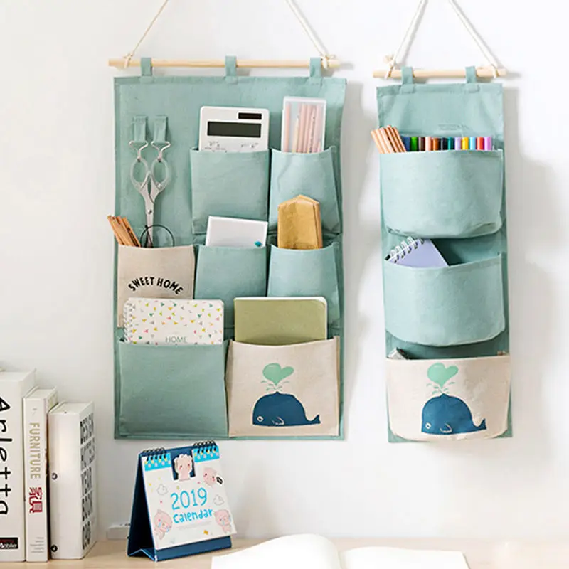 7 Pocket Wall Hanging Storage Organizers Cotton Linen Door tote bags Makeup Sundries Storage Bag Home Office Container Pouchs images - 6