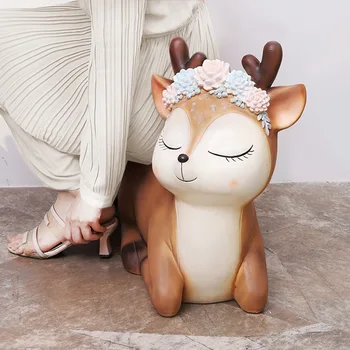 

Creative Little Deer Stool Piggy Bank Resin Sika Deer Fairy Garden Miniature Figurines Feng Shui Antique Home Decor Foot Stools