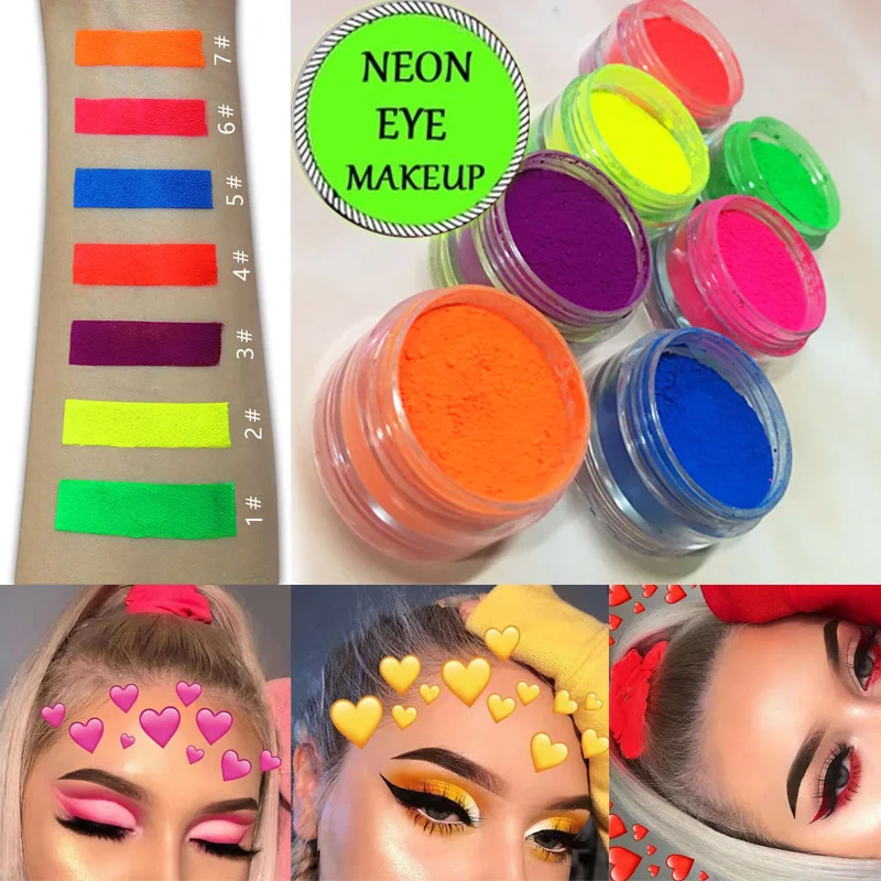 

7 Mixed Colors Neon Powder Eyeshadow Pigment Matte Mineral Spangle Nail Powder Cosmetics Set Make Up Shimmer Shining Eye Shadow