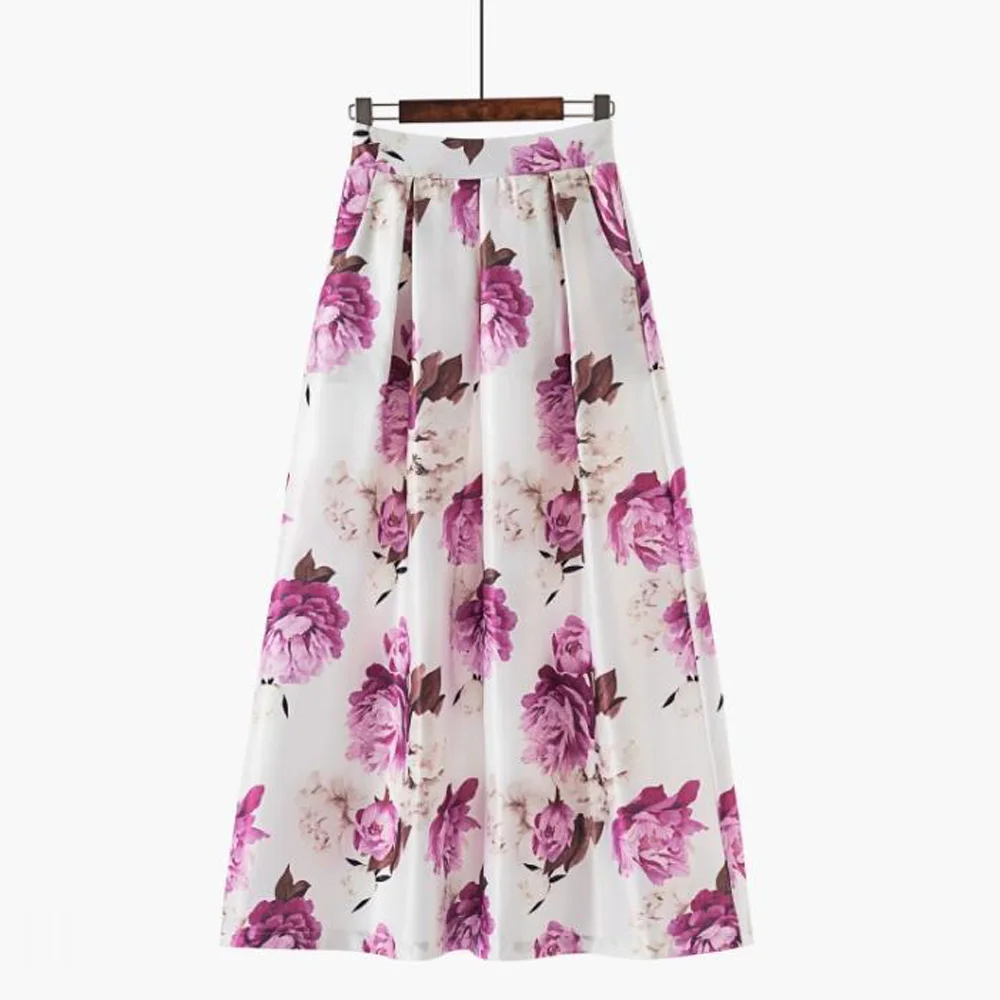 Muslim Skirt Женская длинная Плиссированная юбка макси с высокой талией, Повседневные Вечерние женские платья, длина до пола, цветочный принт, длинная юбка Бохо - Цвет: Muslim Skirt