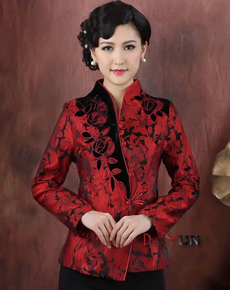 Ideal  Plus Size Chinese embroidered Red jacket middle-aged mother's slim long sleeve wedding wedding mour