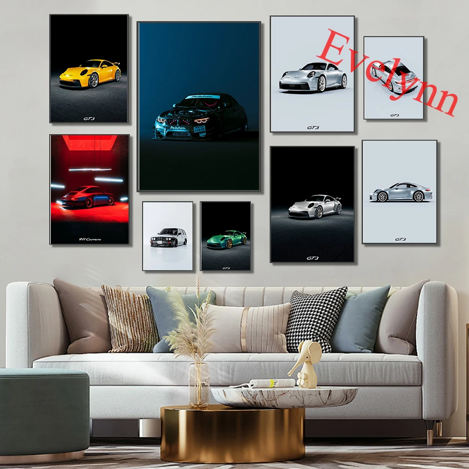 Porsche Gt3 992 Poster,Porsche 993 Car Print,Bmw M4 F80 Car Print,Bmw M3 E30 Sports Car Home Decor Canvas Wall Art Prints Regalo
