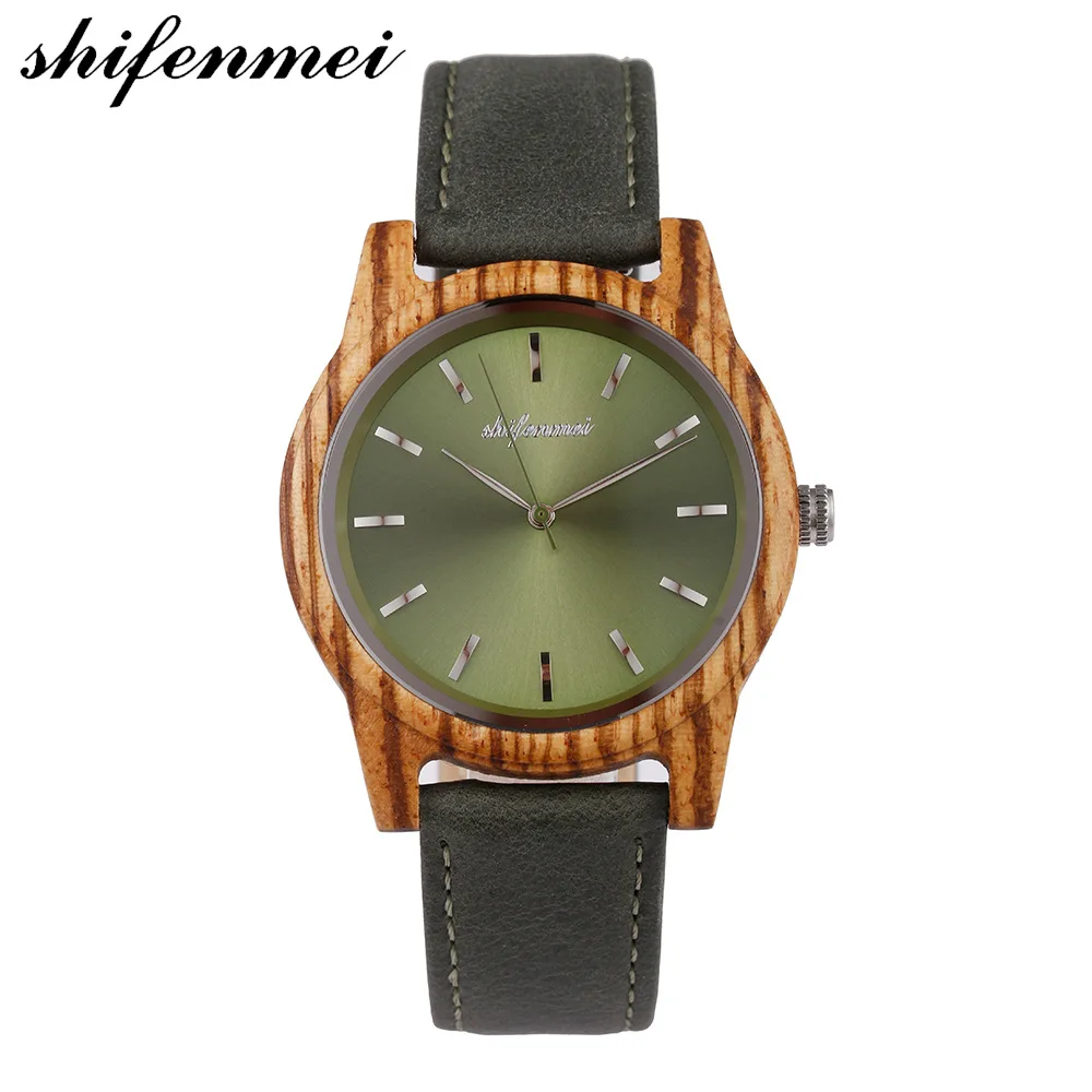 

Shifenmei Simple Environmentally Friendly Leather Belt Watch Wood Table Men Women's Quartz Watch