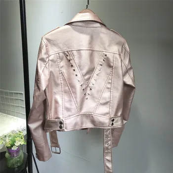 

Women Rivet Leather Jacket New Slim Short PU Leather Jacket Motorcycle Leather Coat Women Outfits Autumn Winter
