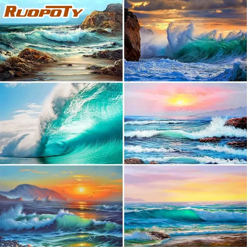 Sea Waves Paint By Number Kit For Adult DIY Painting 40x50CM Canvas 