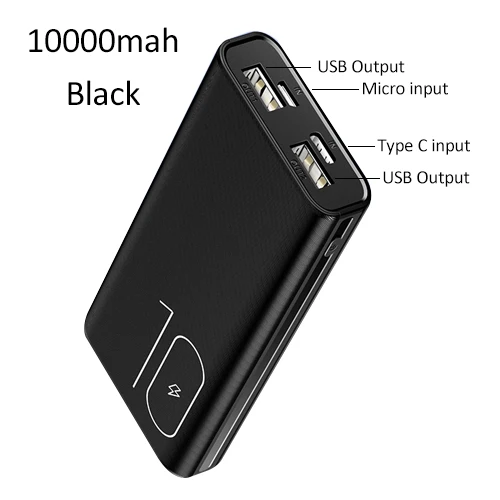 Black 10000mah 5000 мАч Мини-банк питания для iPhone samsung, USAMS Внешняя батарея повербанк ультра-тонкий внешний аккумулятор Тип C Быстрая зарядка pover Bank - Цвет: Black 10000mah