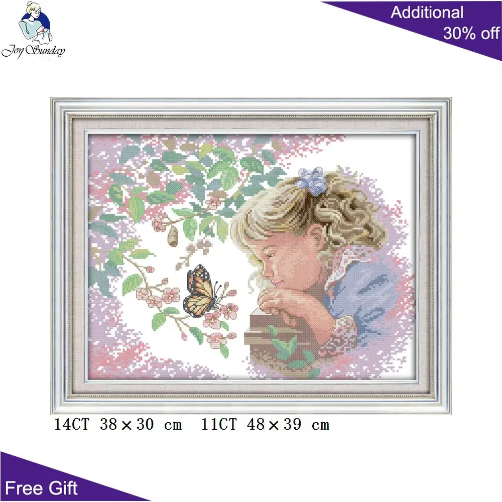 Joy Sunday милая девочка RA037 14CT11CT Счетный и штампованный домашний декор маленькая девочка с бабочкой рукоделие Наборы крестиков