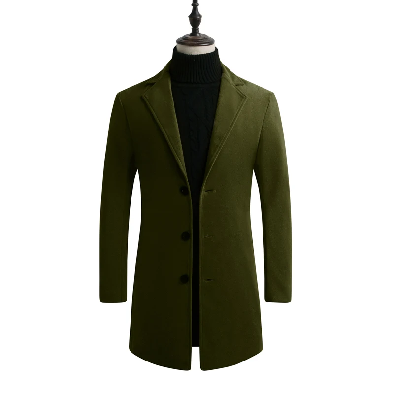 Высокое качество мужской плащ мужчины досуг длинные секции шерстяные пальто мужские чистый цвет свободного покроя мода мужская ветровка плюс размер M-5XL мужские плащ - Цвет: Армейский зеленый
