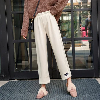 

2019 Autumn New Women Elastic Woolen Pant Female Plus Size Casual Trousers Black/Gray Harem Pants Winter Wool Ankle-Length Pants